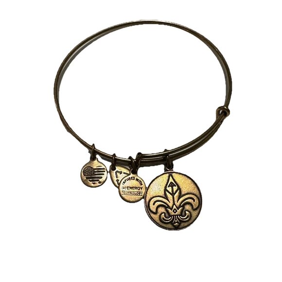 Alex & Ani GoldTone Fleur de lis Charm Expandable Wire Bangle Bracelet Boy Scout - Picture 1 of 3